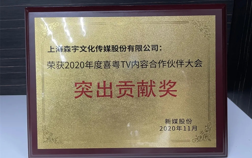 新(xīn)媒股份内容合作(zuò)夥伴大會 森宇文(wén)化獲“突出貢獻獎”(圖1)